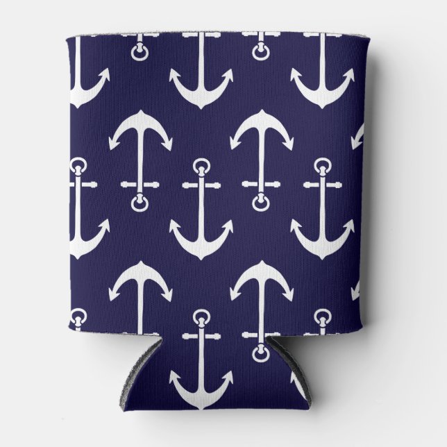 Drink Cosy | White Anchors Pattern Can Cooler (Front)