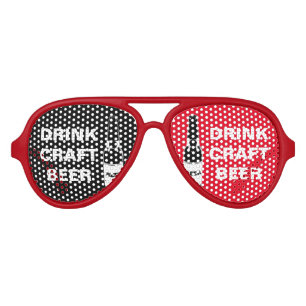 Drink Craft Beer-Black White Red Aviator Sunglasses