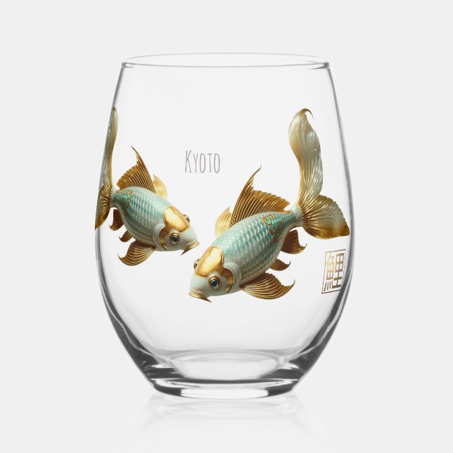 Drink Glass/Porcelain Koi/Drinkware Set Stemless Wine Glass (Front)