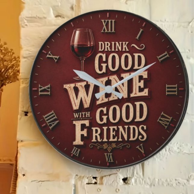 Drink Good Wine with Good Friends Large Clock (Creator Uploaded)