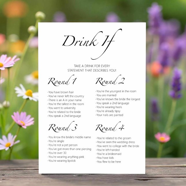 Drink If Bachelorette Minimalist Game Card (Creator Uploaded)