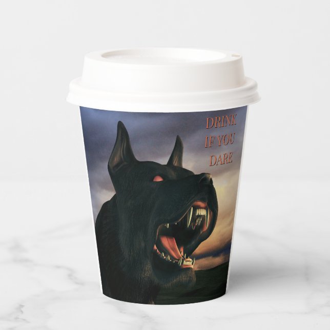 Drink If You Dare. Big, black dog Paper Cups (Front)