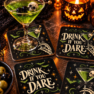 Drink If You Dare Halloween Cocktail Square Paper Coaster