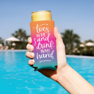 Drink in my Hand Cute Text Design Gradient Seltzer Can Cooler