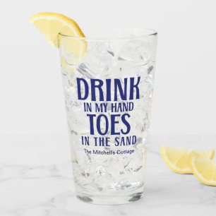 Drink In My Hand Quote Navy Modern Coastal Glass