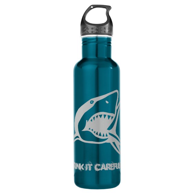 Drink it carefully shark blue metalic danger 710 ml water bottle (Front)