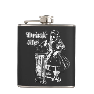 Drink Me Alice in Wonderland Vintage Illustration Hip Flask