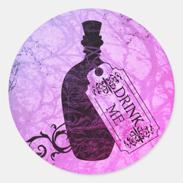 Drink Me Bottle Purple Classic Round Sticker (Front)