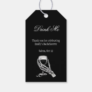 Drink Me Gothic Skeleton Hand Black Bachelorette Gift Tags