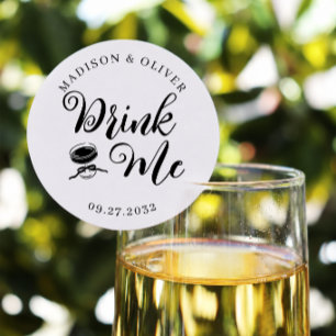 Drink Me Shot Wine Glass Wedding Favour Classic Round Sticker