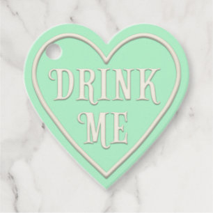 "Drink Me" Tea Party Green Heart Personalised Favour Tags
