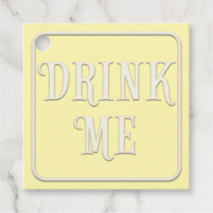 "Drink Me" Victorian Tea Party Yellow Square Favour Tags