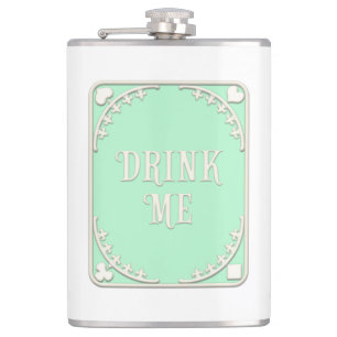 "Drink Me" Whimsical Victorian Filigree Green Hip Flask