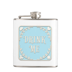 "Drink Me" Wonderland Tea Party Blue Emblem Hip Flask