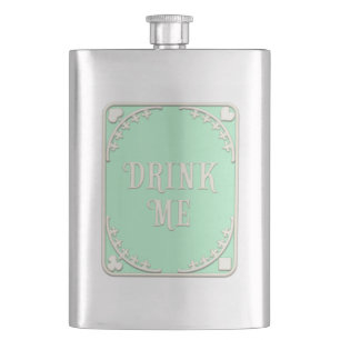 "Drink Me" Wonderland Tea Party Green Emblem Hip Flask