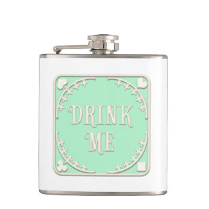 "Drink Me" Wonderland Tea Party Green Emblem Hip Flask