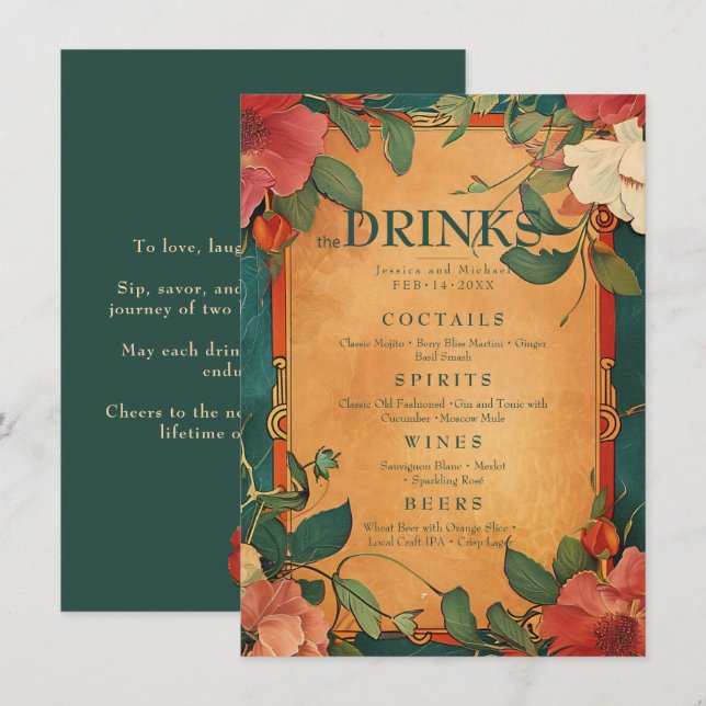 💍Drink menu Rose Romance: Art Nouveau Splendour (Front/Back)