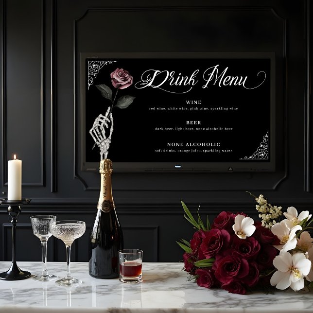 Drink Menu Watercolor Skeleton Rose Gothic Wedding Poster (Drink Menu Watercolor Skeleton Rose Gothic Wedding Poster)