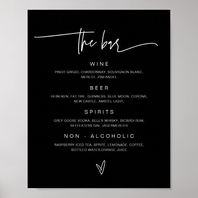 Drink Menu Wedding Bar Sign Reception Poster G400 (Front)
