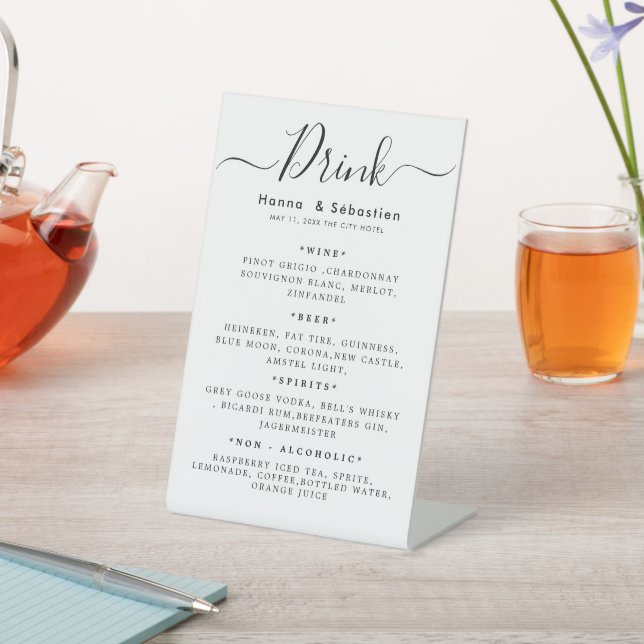 Drink Menu Wedding Reception Pedestal Sign (In SItu)