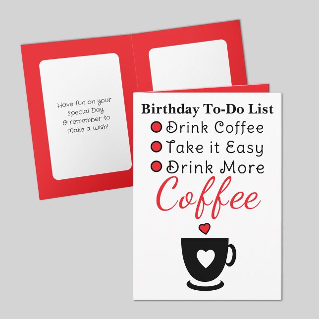 Drink more coffee white red birthday card (Creator Uploaded)