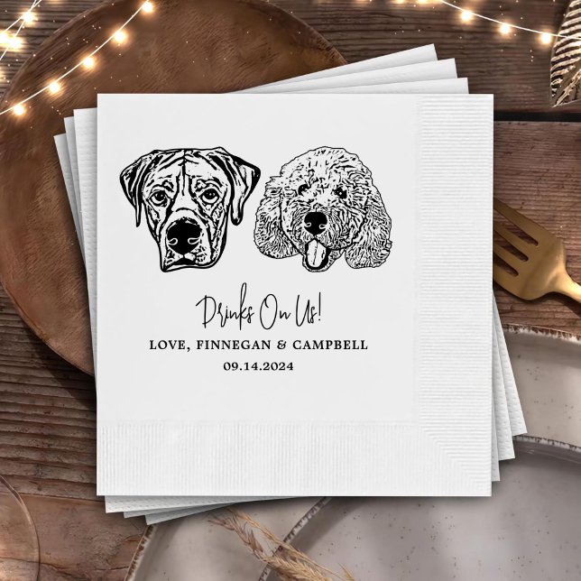 Drink On Us Pets Custom Hand Drawing Wedding Napkin (Creator Uploaded)