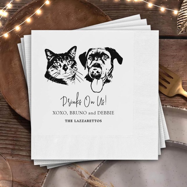 Drink On Us Pets Custom Hand Drawing Wedding Napkin (Creator Uploaded)