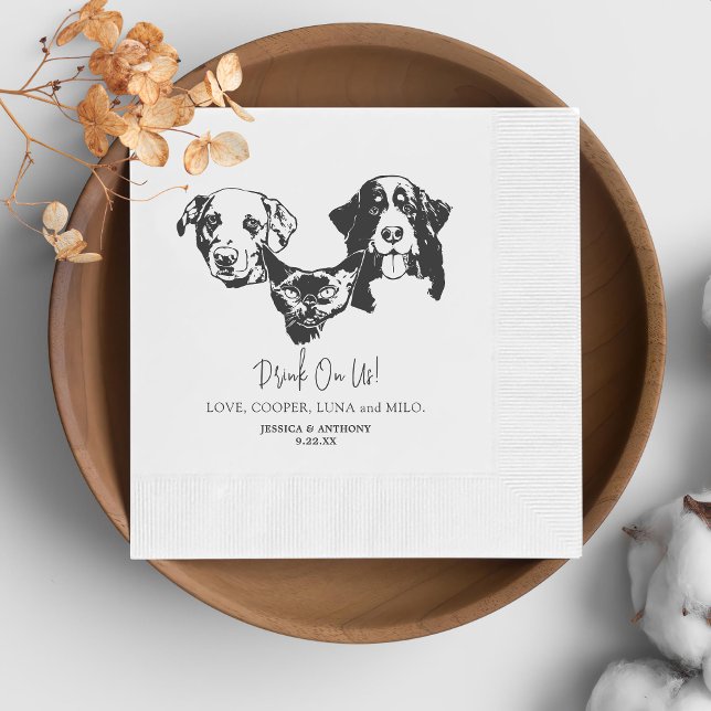 Drink On Us Pets Custom Hand Drawing Wedding Napkin (Creator Uploaded)