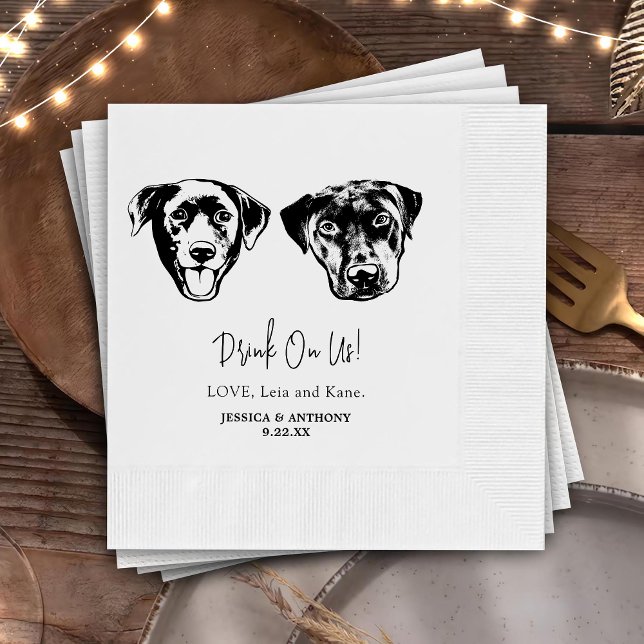Drink On Us Pets Custom Hand Drawing Wedding  Napkin (Creator Uploaded)