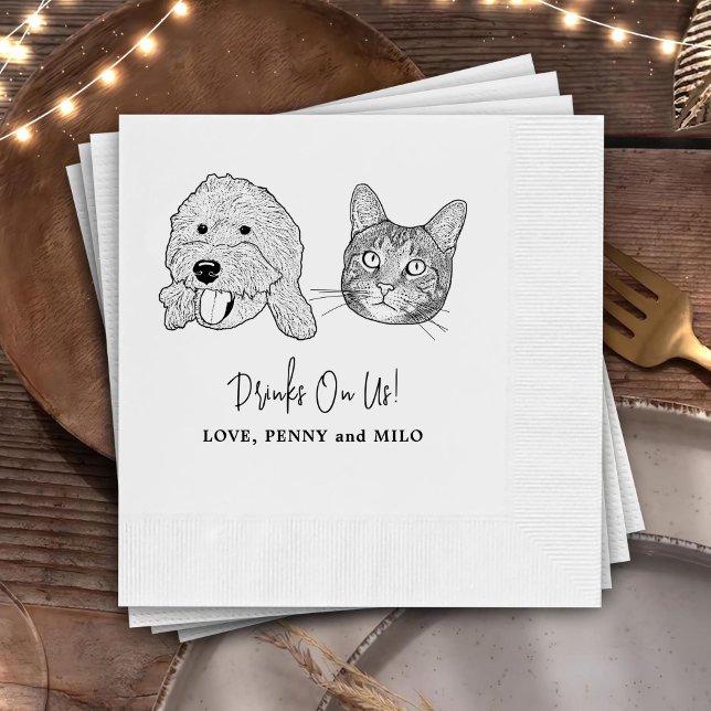 Drink On Us Pets Custom Hand Drawing Wedding Napkin (Creator Uploaded)