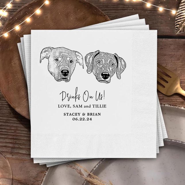 Drink On Us Pets Custom Hand Drawing Wedding Napkin (Creator Uploaded)