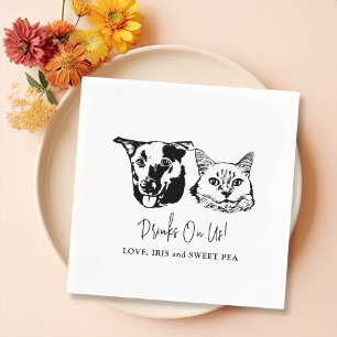 Drink On Us Pets Custom Hand Drawing Wedding Napkin