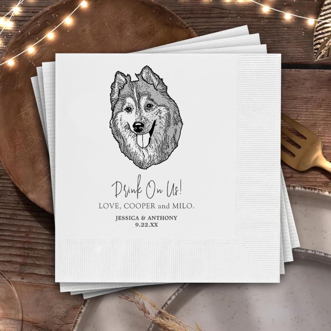Drink On Us Pets Custom Hand Drawing Wedding Napkin (Creator Uploaded)