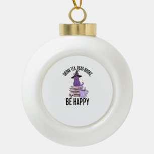 Drink Read Books Whimsigoth Halloween Design Ceramic Ball Christmas Ornament
