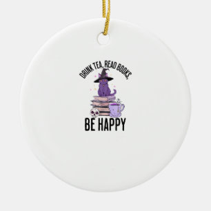 Drink Read Books Whimsigoth Halloween Design Ceramic Ornament
