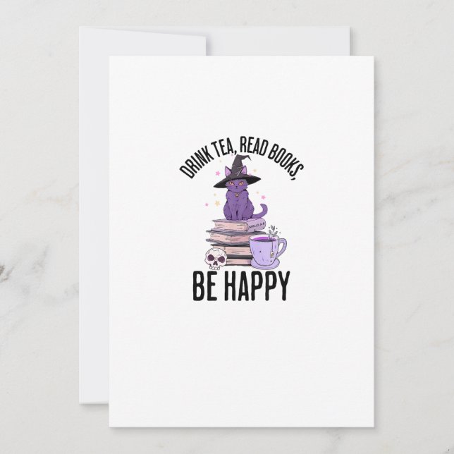 Drink Read Books Whimsigoth Halloween Design Holiday Card (Front)