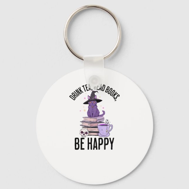 Drink Read Books Whimsigoth Halloween Design Key Ring (Front)
