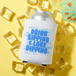 Drink Sipping & Lake Dipping Blue Water background Can Cooler