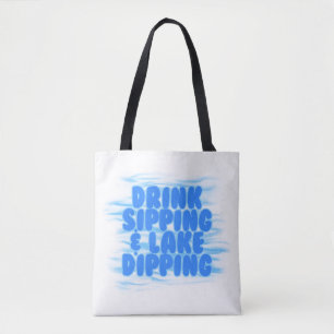 Drink Sipping & Lake Dipping Blue Water background Tote Bag