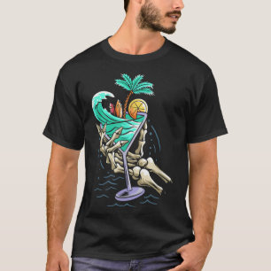 Drink Summer Beach coktail skeleton Palm Trees Sum T-Shirt