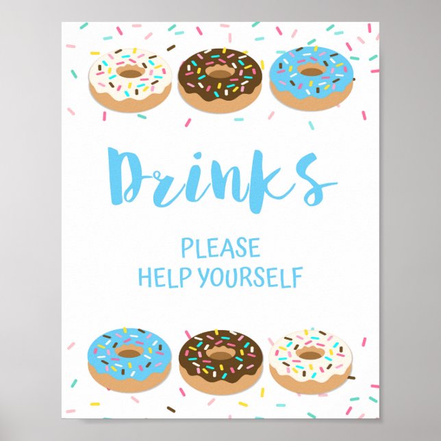 Drink Table Sign Blue Doughnut Sprinkle Shower Sig (Front)