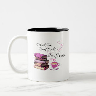 "Drink Tea. Read Books. Be Happy. – Cosy Reader Mu Two-Tone Coffee Mug