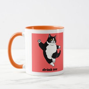 "Drink Tee" Tuxedo Cat Illustration Mug