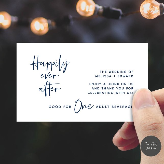 Drink Ticket Adult Beverage Happily Ever After Enclosure Card (Drink Ticket Adult Beverage Happily Ever After Modern Romantic Party Enclosure Card in Navy Blue)