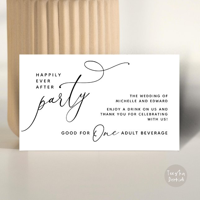 Drink Ticket Adult Beverage Happily Ever After Enclosure Card (Drink Ticket One Adult Beverage Romantic Wedding Happily Ever After Dinner Party Black White)