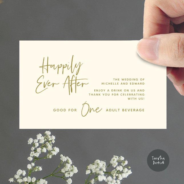Drink Ticket, Adult Beverage, Happily Ever After Enclosure Card (Modern Wedding Drink Ticket, Adult Beverage, Happily Ever After Enclosure Card in Yellow Gold)