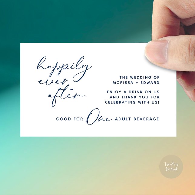 Drink Ticket, Adult Beverage, Modern Wedding Party Enclosure Card (Happily Ever After, Drink Ticket, Adult Beverage, Modern Wedding Party Enclosure Card Navy Blue)