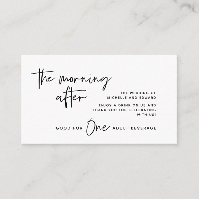 Drink Ticket, Adult Beverage, The Morning After Enclosure Card (Front)