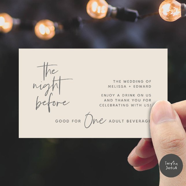 Drink Ticket Adult Beverage The Night Before Party Enclosure Card (Drink Ticket Adult Beverage The Night Before Modern Romantic Party Enclosure Card in Cream Grey)