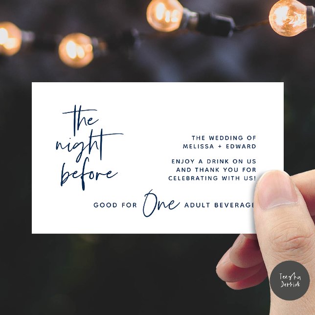 Drink Ticket Adult Beverage The Night Before Party Enclosure Card (Drink Ticket Adult Beverage The Night Before Modern Romantic Party Enclosure Card in navy Blue)